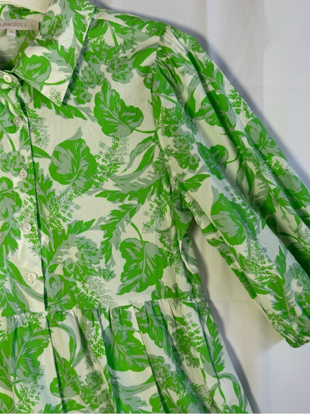 Olivaceous Womens Green Leaf Cotton Tiered Mini Dress Medium - Picture 6 of 14